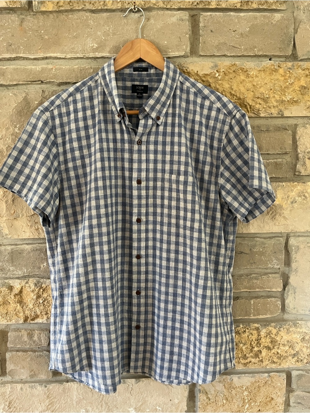 J. Crew Slim Homespun Short Sleeve Button Down Shirt Size XL 100% Cotton